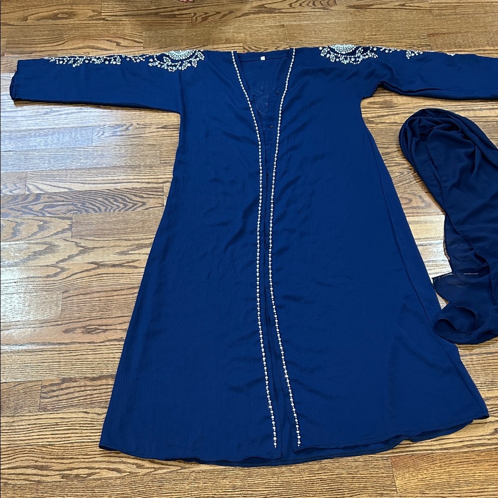abaya women Elegant Blue Embroidered Women's Dress